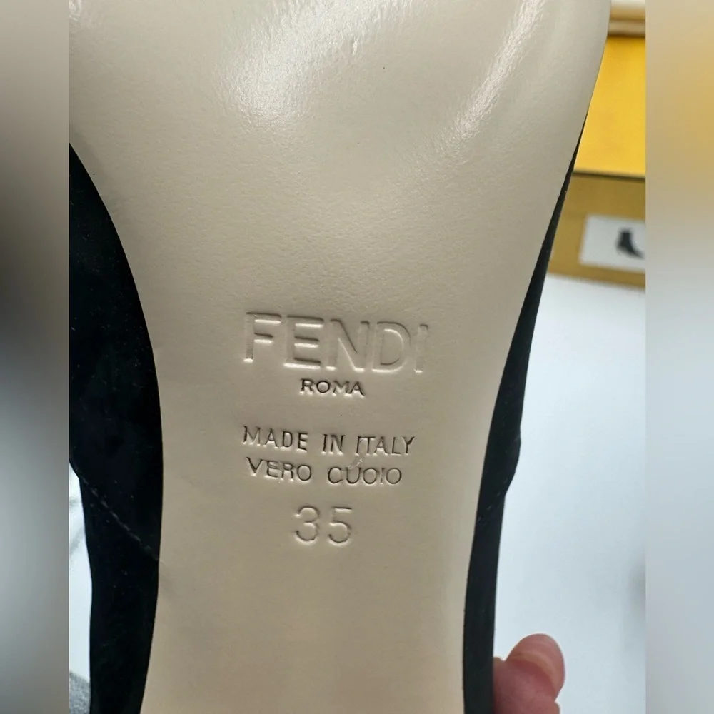 Fendi Black Suede Ankle Boots Logo Zip Heel Booties NWT Box IT 35 - Picture 9 of 17